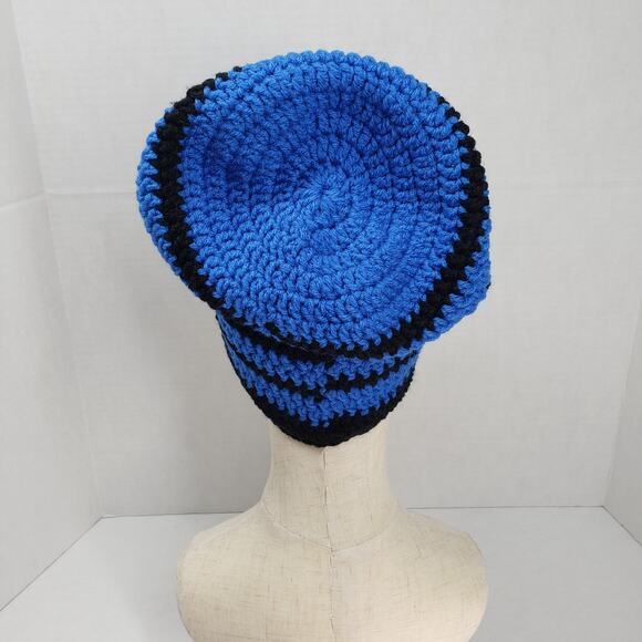 Crochet Slouchy Beanie Hat Blue Striped Handmade Dreadlock Loc Tam Rasta Winter - Picture 5 of 12